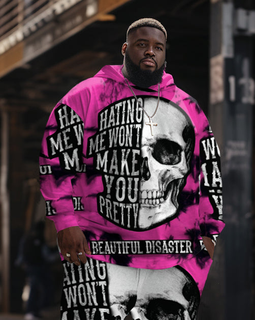 Big & Tall Graffiti Skull Hoodie Sweatpants Set for big men view 2