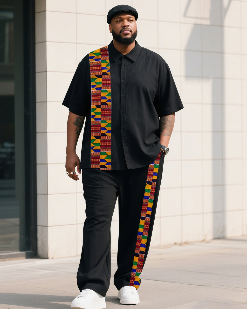 Big & Tall Striped T-Shirt Pants Set for big men view 1