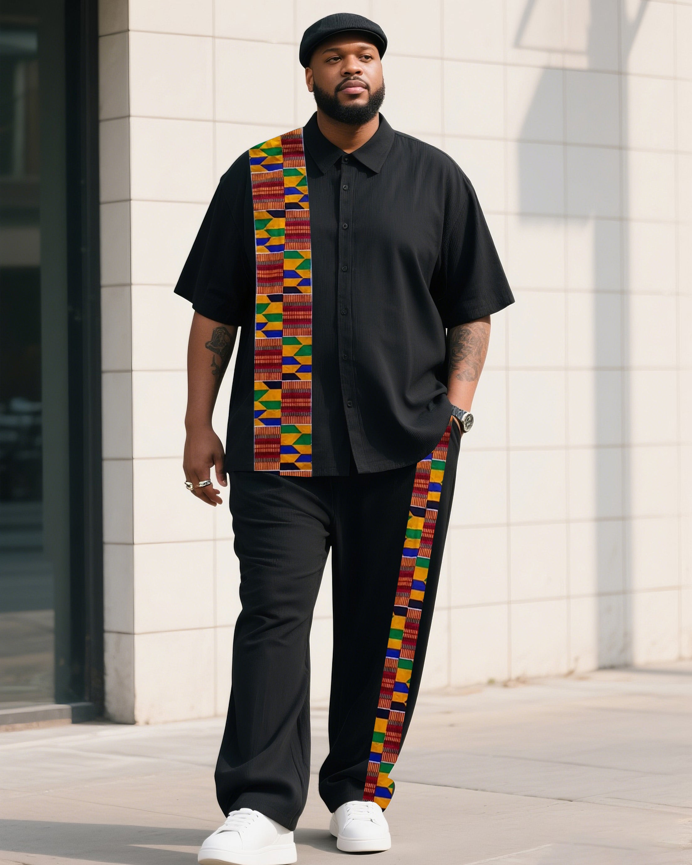 Big & Tall Striped T-Shirt Pants Set for big men view 1