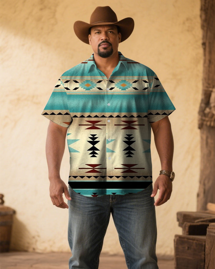 Big & Tall Western Denim Graphic Short Sleeve Shirt for big men view 1