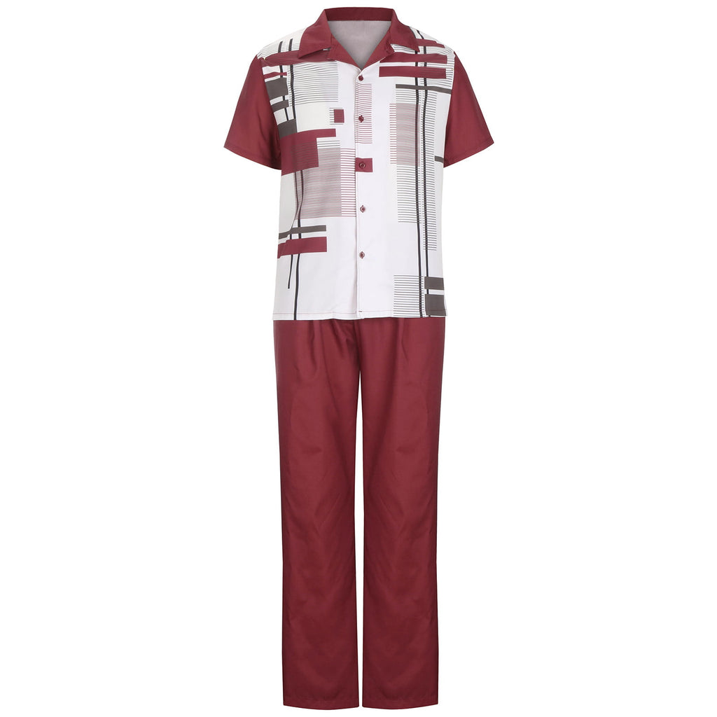 Big & Tall Red Gradient Geometric Shirt Pants Set for big men view 4