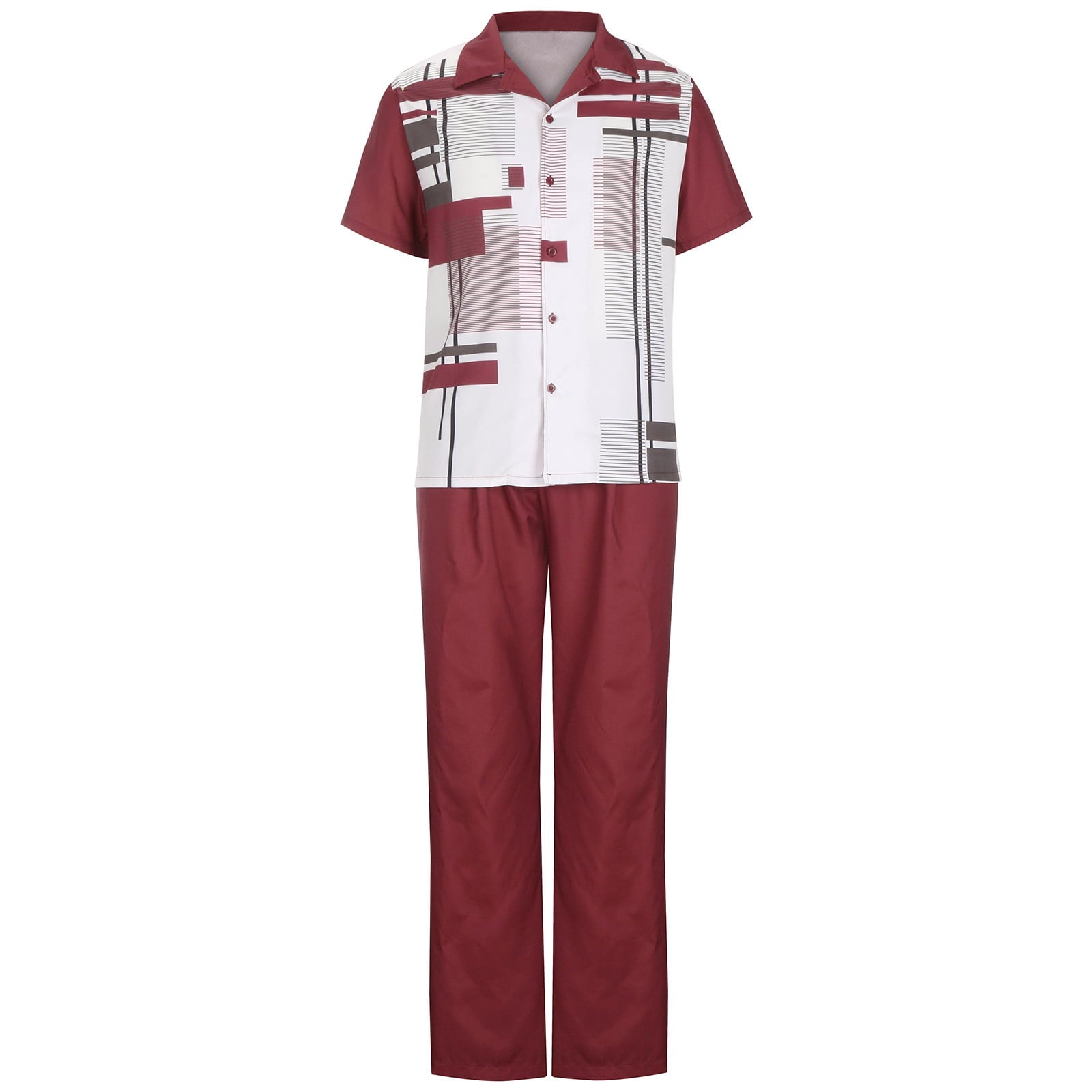 Big & Tall Red Gradient Geometric Shirt Pants Set for big men view 4