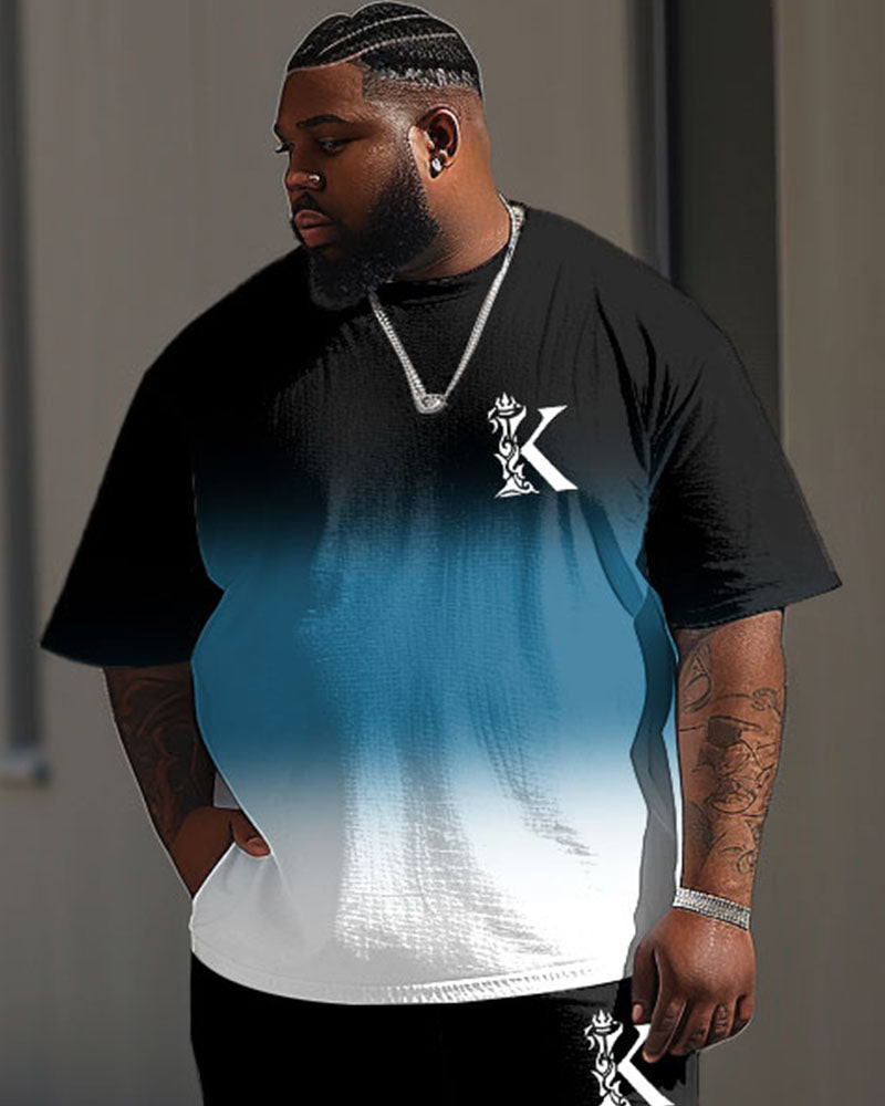 Big & Tall Gradient Graphic T-Shirt Pants Set for big men view 2