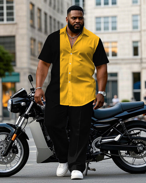 Big & Tall Black Yellow T-Shirt Pants Set for big men view 1