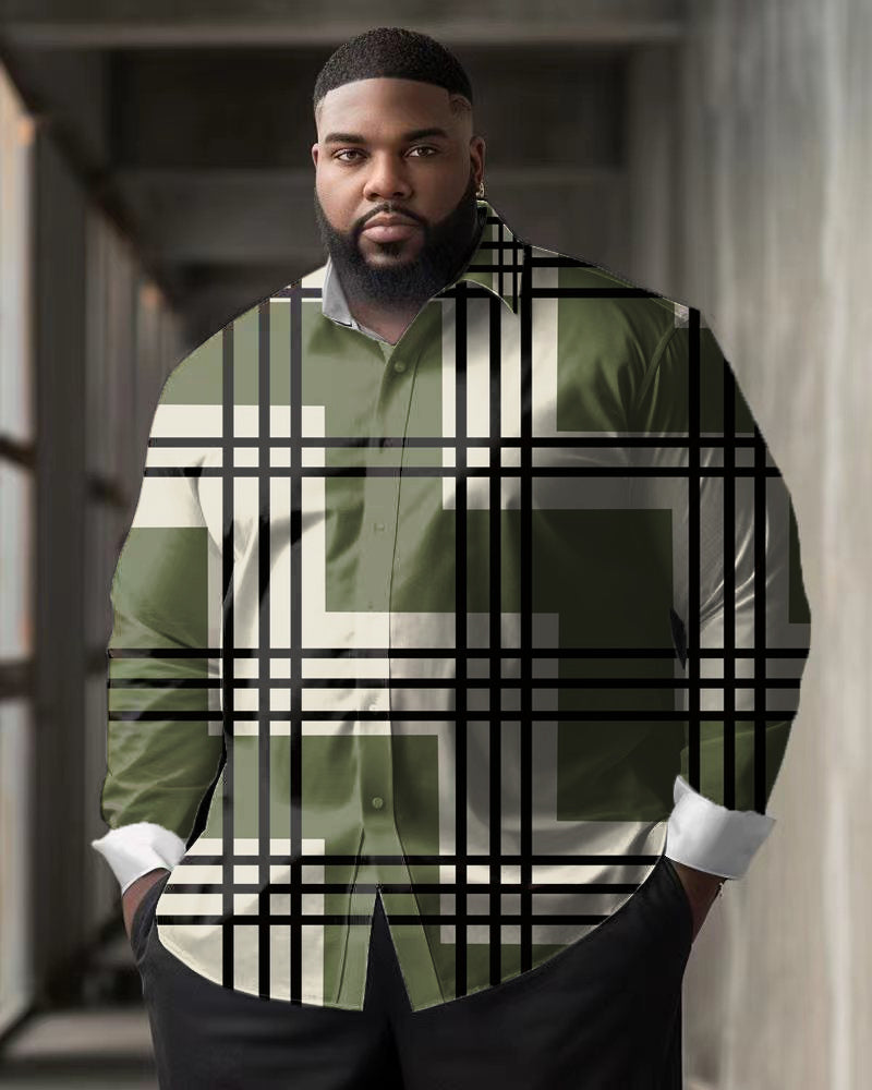 Big & Tall Plaid Shirt Pants Set for big men