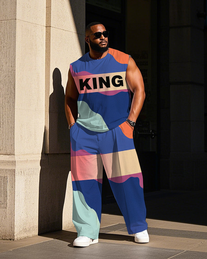 Big & Tall Colorblock Graphic Vest Pants Set for big men view 1