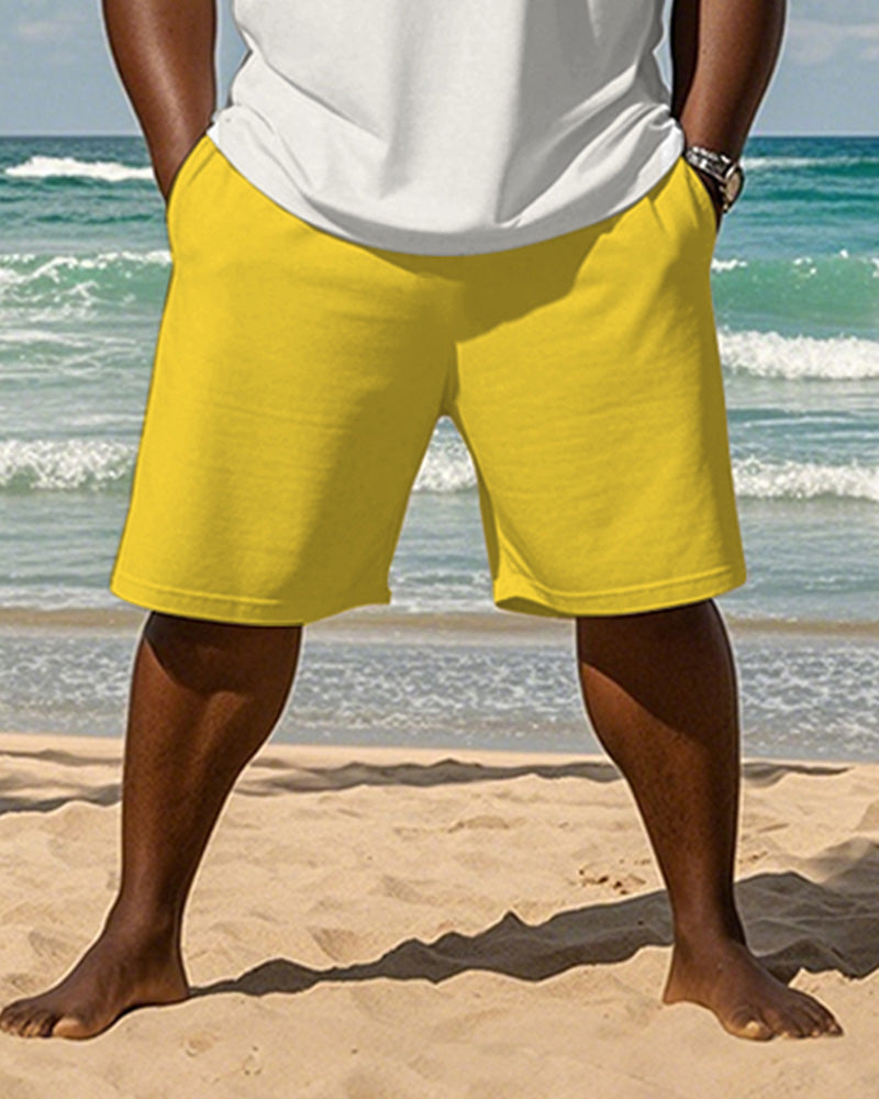 Big & Tall Yellow Hawaiian Graphic T-Shirt Shorts Set for big men view 3