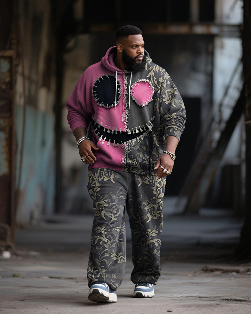 Big & Tall Pink Graphic Hoodie Sweatpants Set for big men view 1
