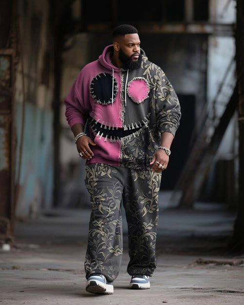 Big & Tall Pink Graphic Hoodie Sweatpants Set for big men view 1