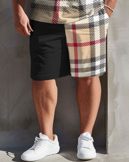 Big & Tall Plaid T-Shirt Shorts Set for big men view 3