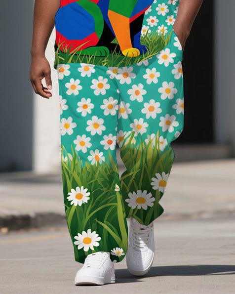 Big & Tall Colorblock Floral T-Shirt Pants Set for big men view 3