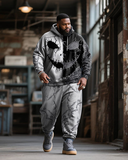 Big & Tall Black Gray Graphic Hoodie Sweatpants Set for big men view 1