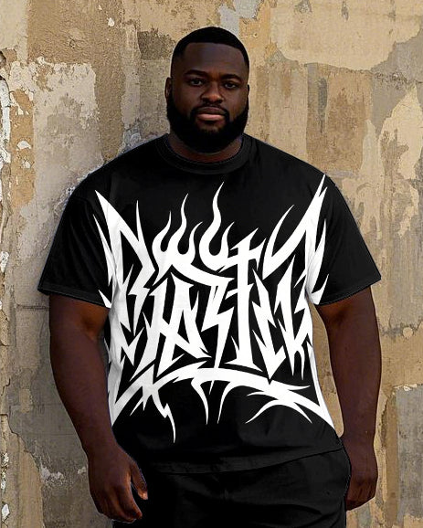 Big & Tall Geometric Streetwear T-Shirt Shorts Set for big men view 2