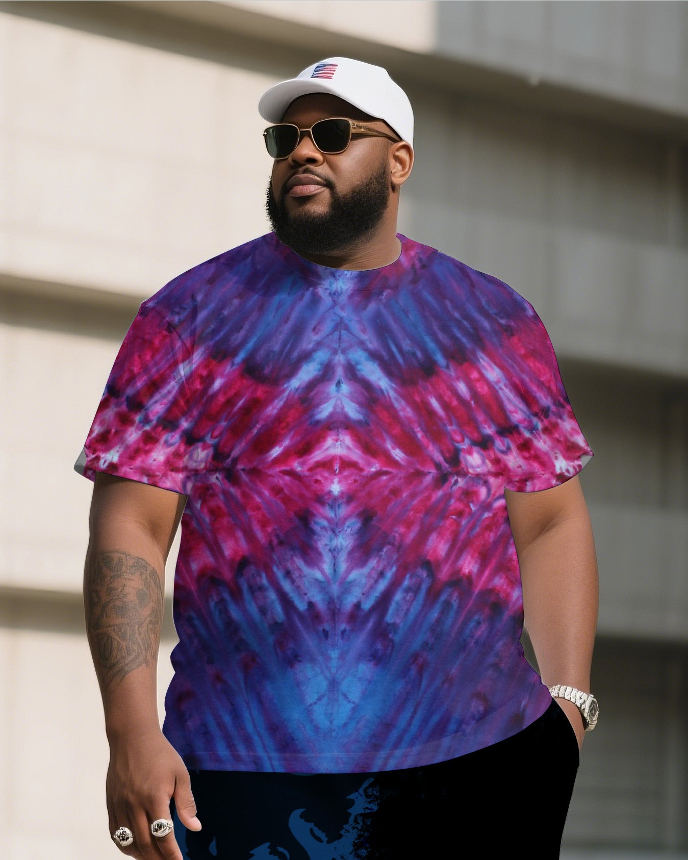 Big & Tall Colorblock Gradient T-Shirt Shorts Set for big men view 1