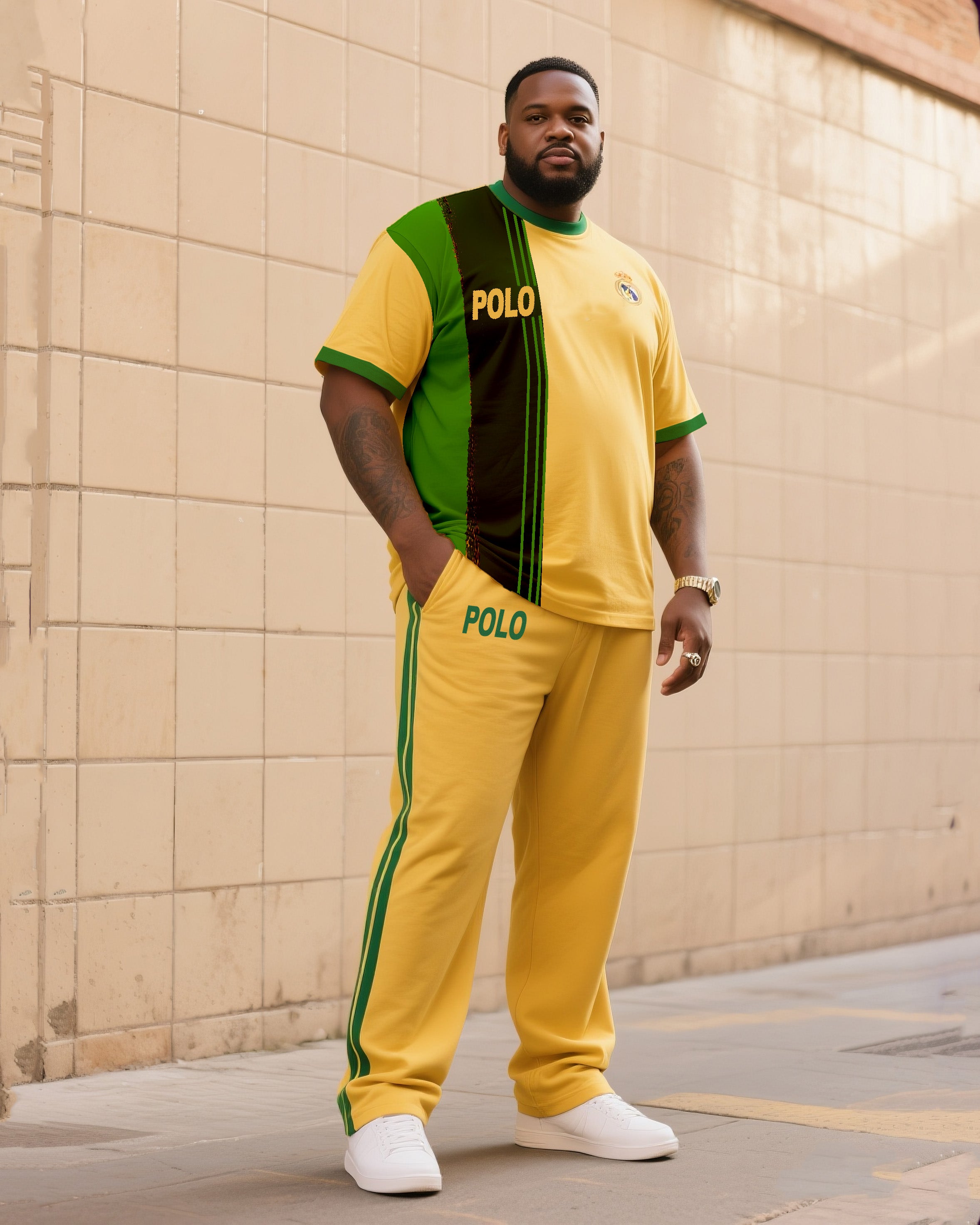 Big & Tall Striped Athletic T-Shirt Pants Set for big men view 1