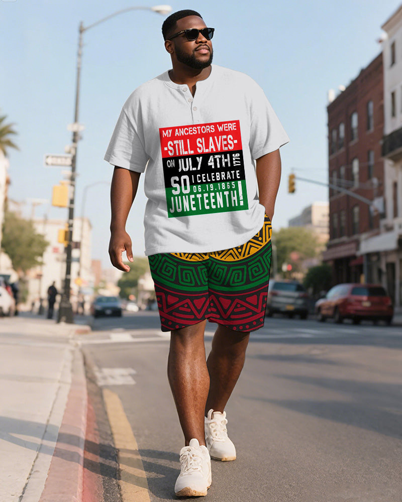 Big & Tall Juneteenth Graphic T-Shirt Shorts Set for big men view 2
