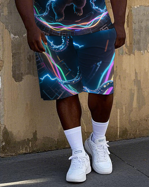 Big & Tall Graffiti Streetwear T-Shirt Shorts Set for big men view 3