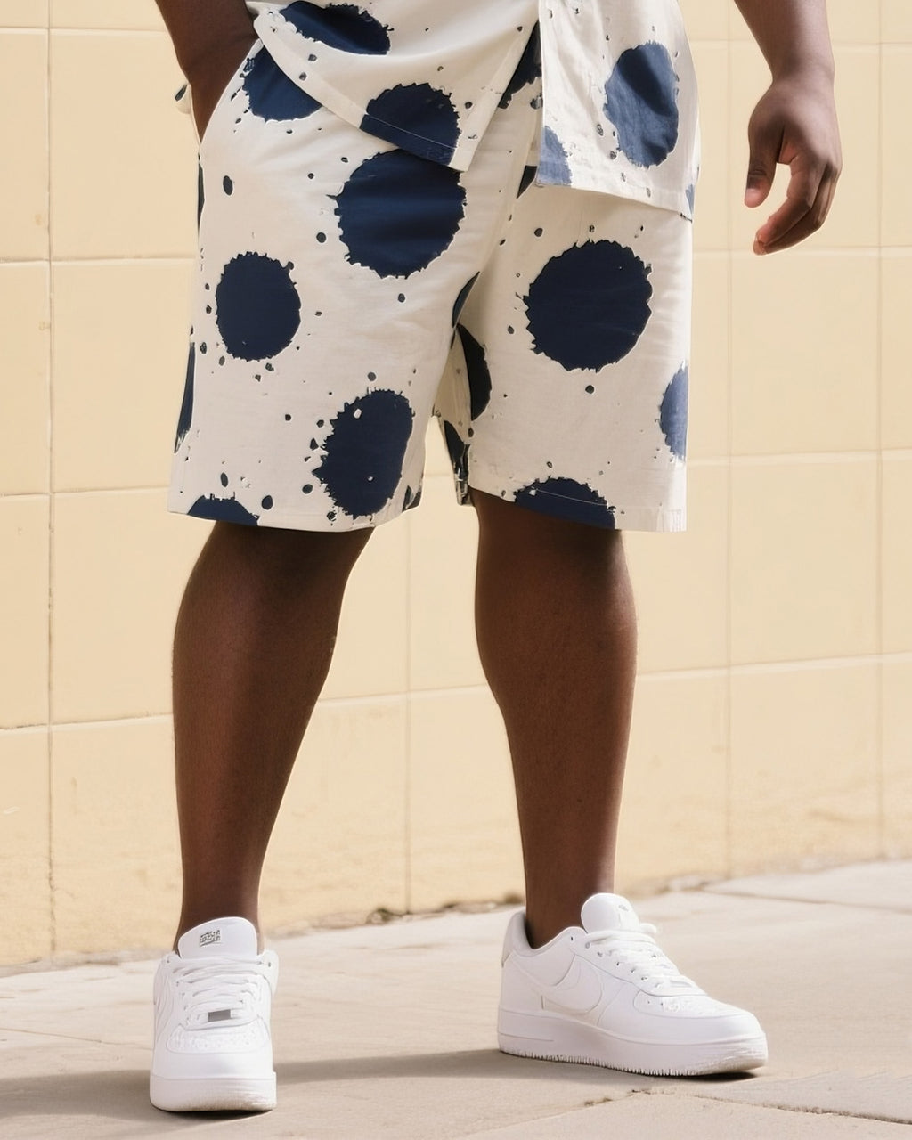 Big & Tall Blue Colorblock T-Shirt Shorts Set for big men view 3