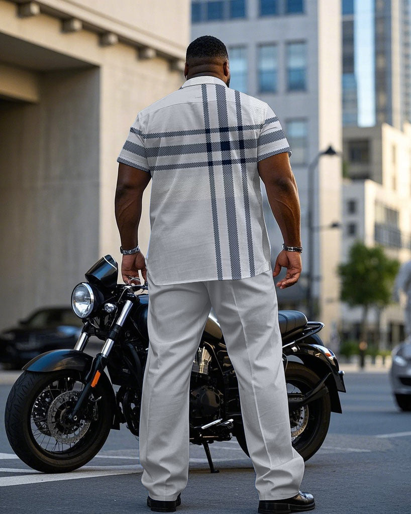 Big & Tall Gray Plaid T-Shirt Pants Set for big men view 4