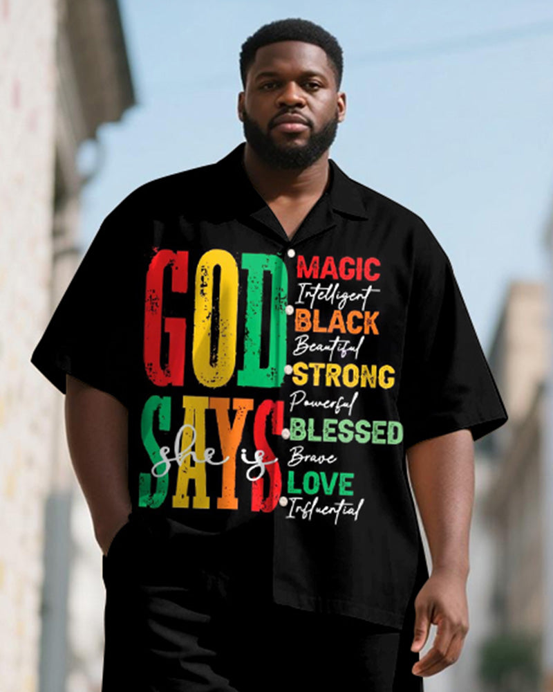 Big & Tall Juneteenth Graphic T-Shirt Shorts Set for big men view 2