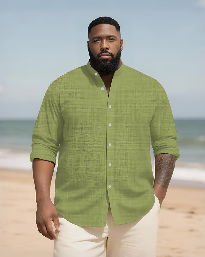Big & Tall Solid Color Patchwork Long Sleeve Shirt for big men view 5