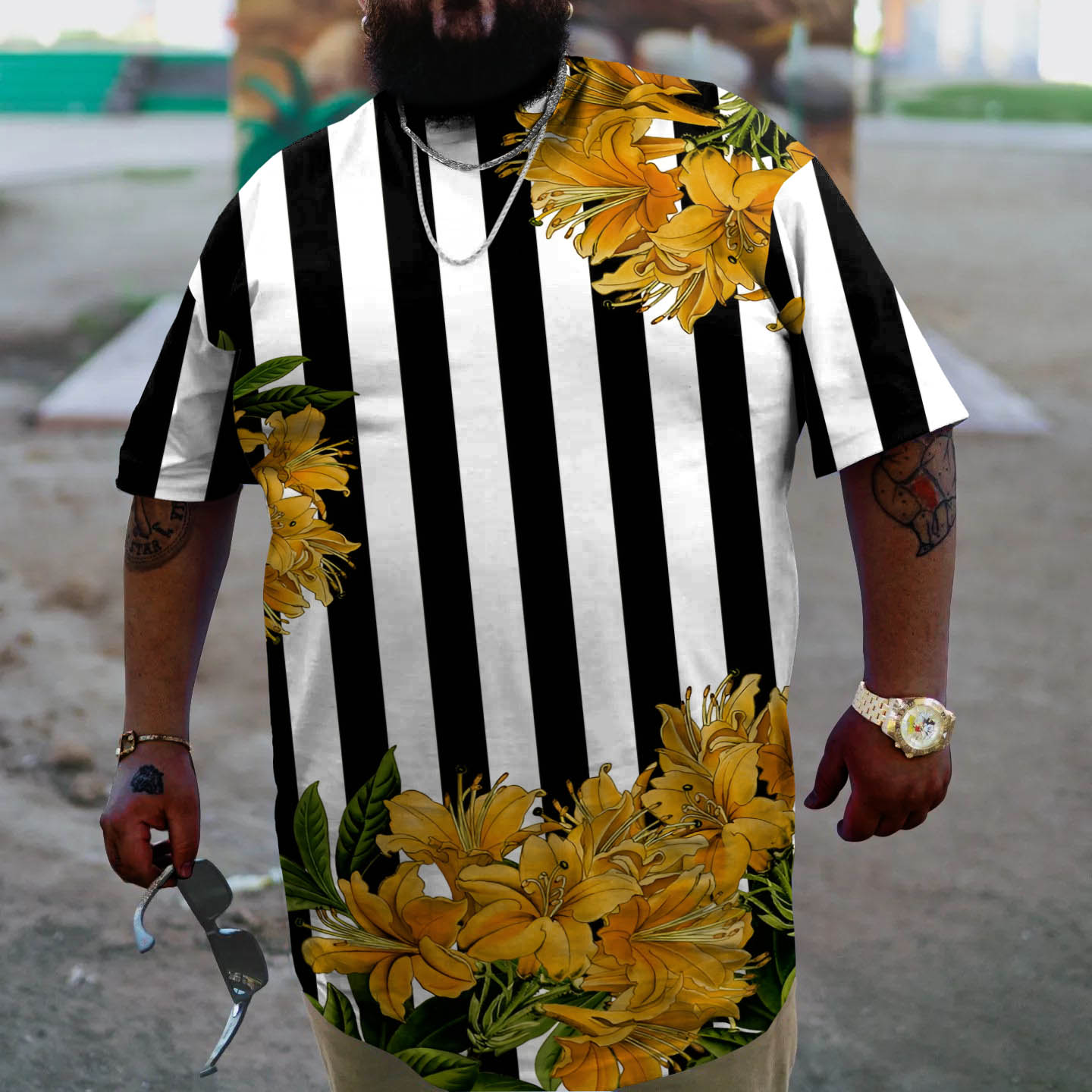 Big & Tall Striped Floral T-Shirt for big men