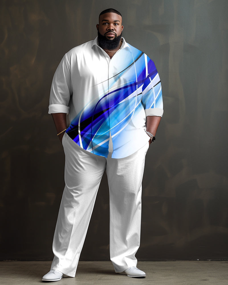 Big & Tall White Gradient Shirt Pants Set for big men view 1