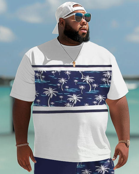 Big & Tall Hawaiian Striped T-Shirt Shorts Set for big men view 3