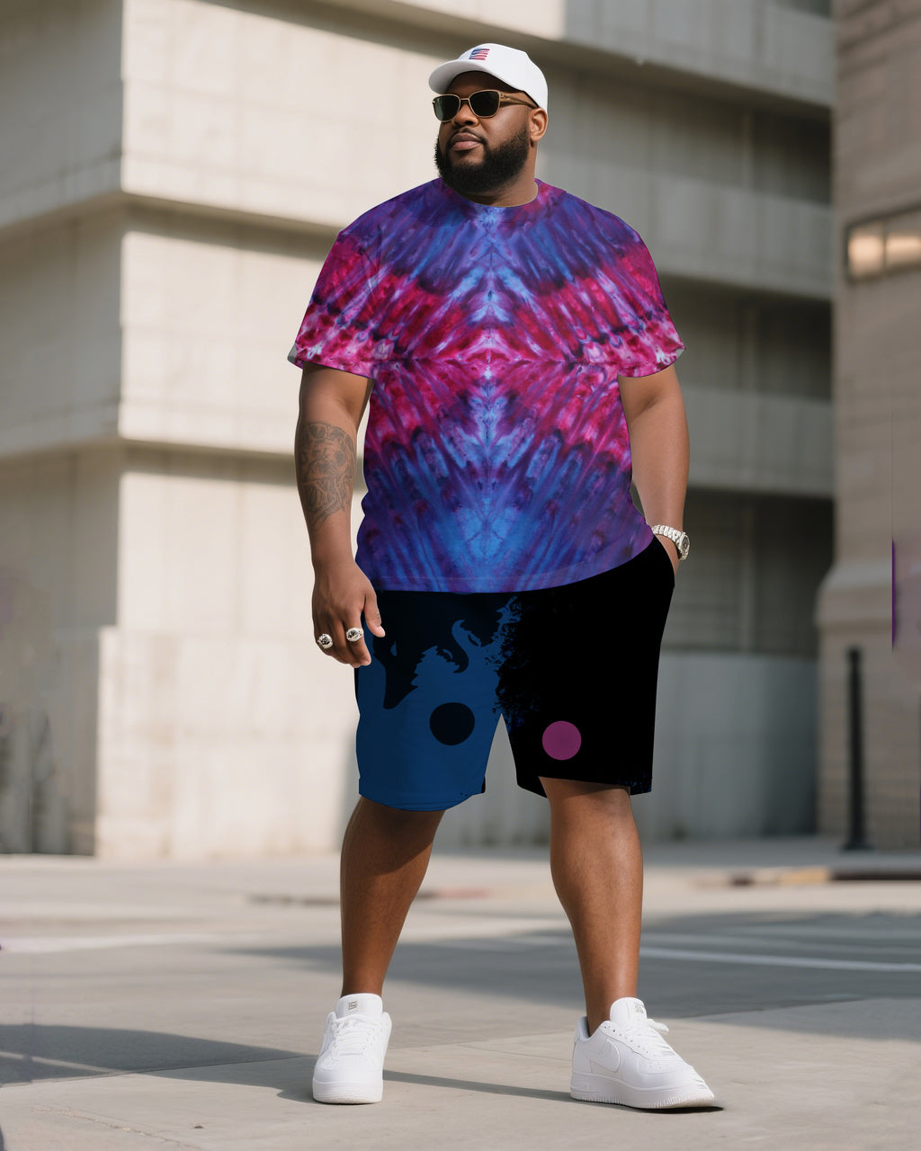Big & Tall Colorblock Gradient T-Shirt Shorts Set for big men view 2