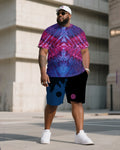 Big & Tall Colorblock Gradient T-Shirt Shorts Set for big men view 2