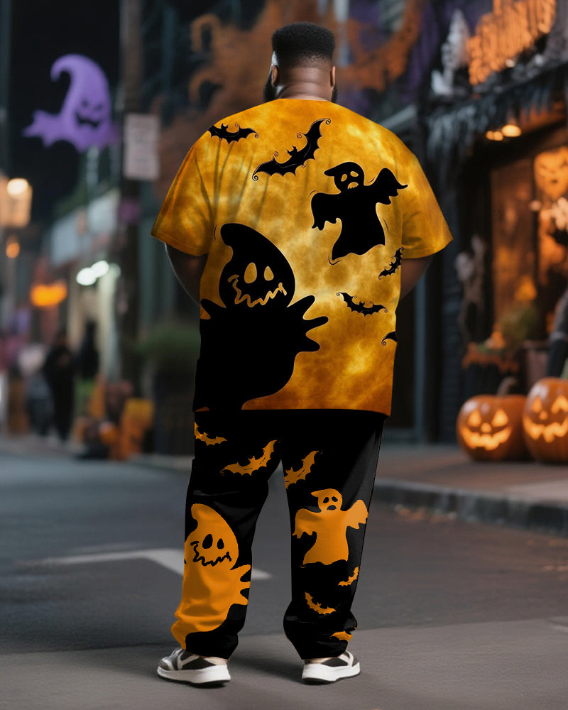 Big & Tall Black Yellow Graphic T-Shirt Pants Set for big men view 4