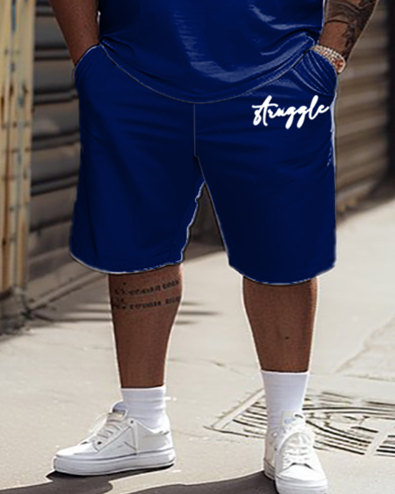 Big & Tall Plaid Graphic Patchwork T-Shirt Shorts Set for big men view 3