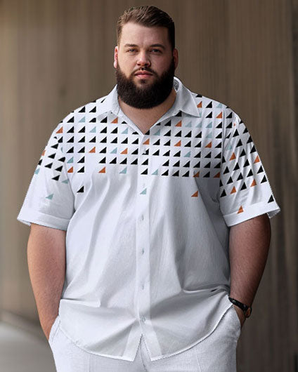 Big & Tall White Geometric Shirt Pants Set for big men view 2