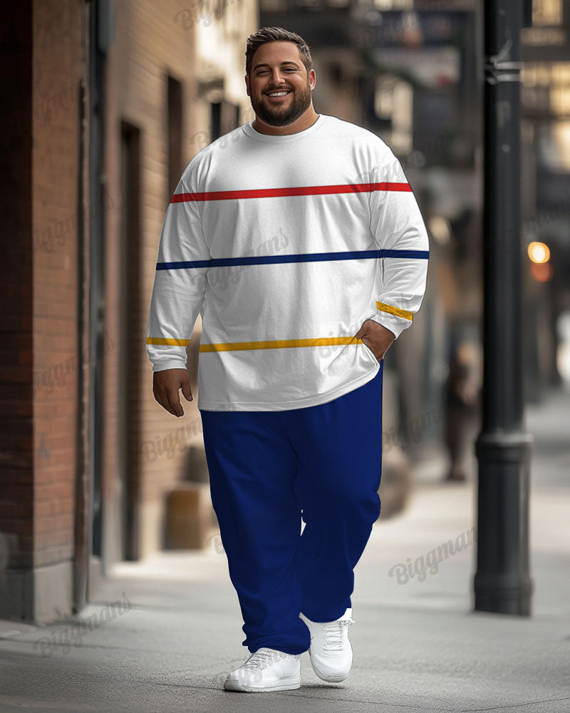 Big & Tall Colorblock Striped T-Shirt Pants Set for big men view 1