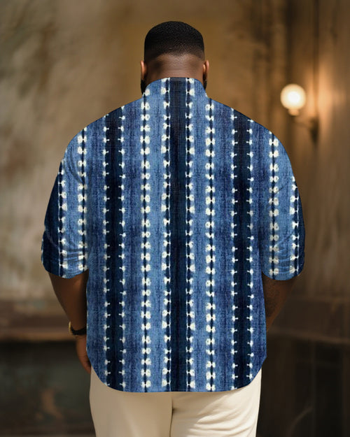 Big & Tall Blue Striped Graphic Long Sleeve Shirt for big men view 2