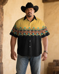 Big & Tall Black Yellow Western Short Sleeve Shirt for big men view 1