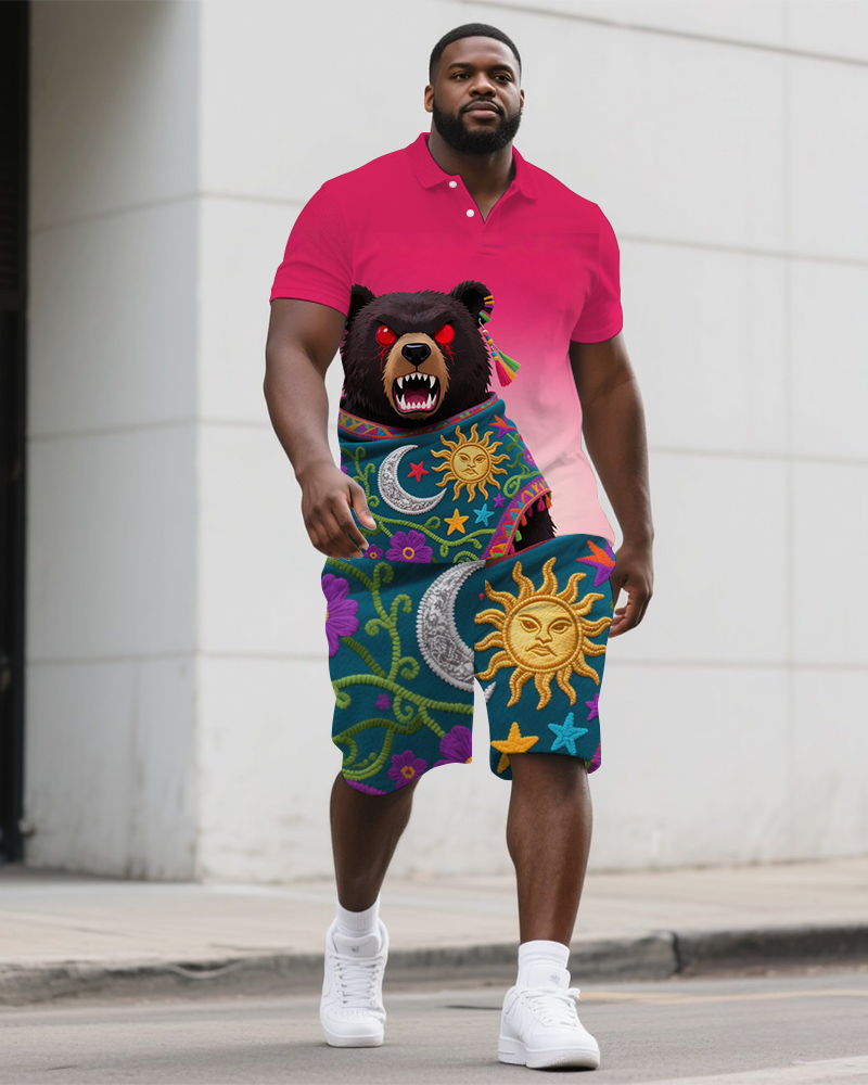 Big & Tall Streetwear Polo Shorts Set for big men view 1