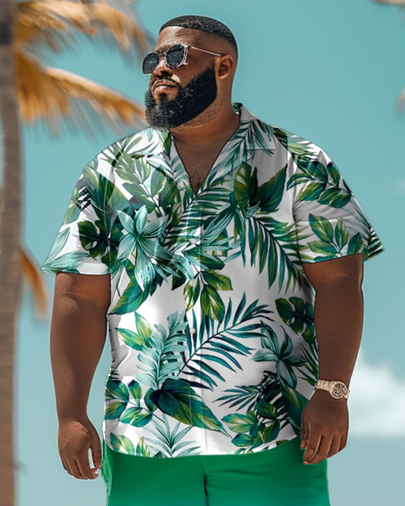 Big & Tall Hawaiian Graphic Floral T-Shirt Shorts Set for big men view 2