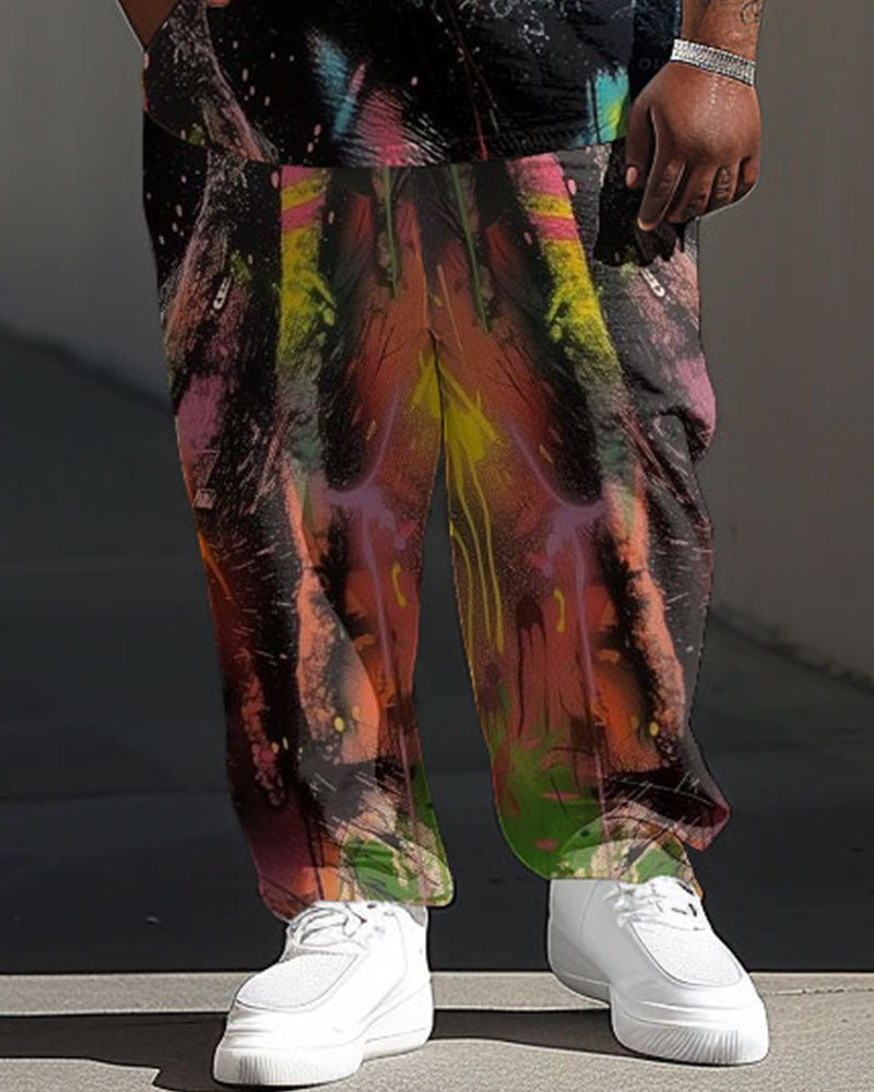 Big & Tall Graffiti Streetwear T-Shirt Pants Set for big men view 3
