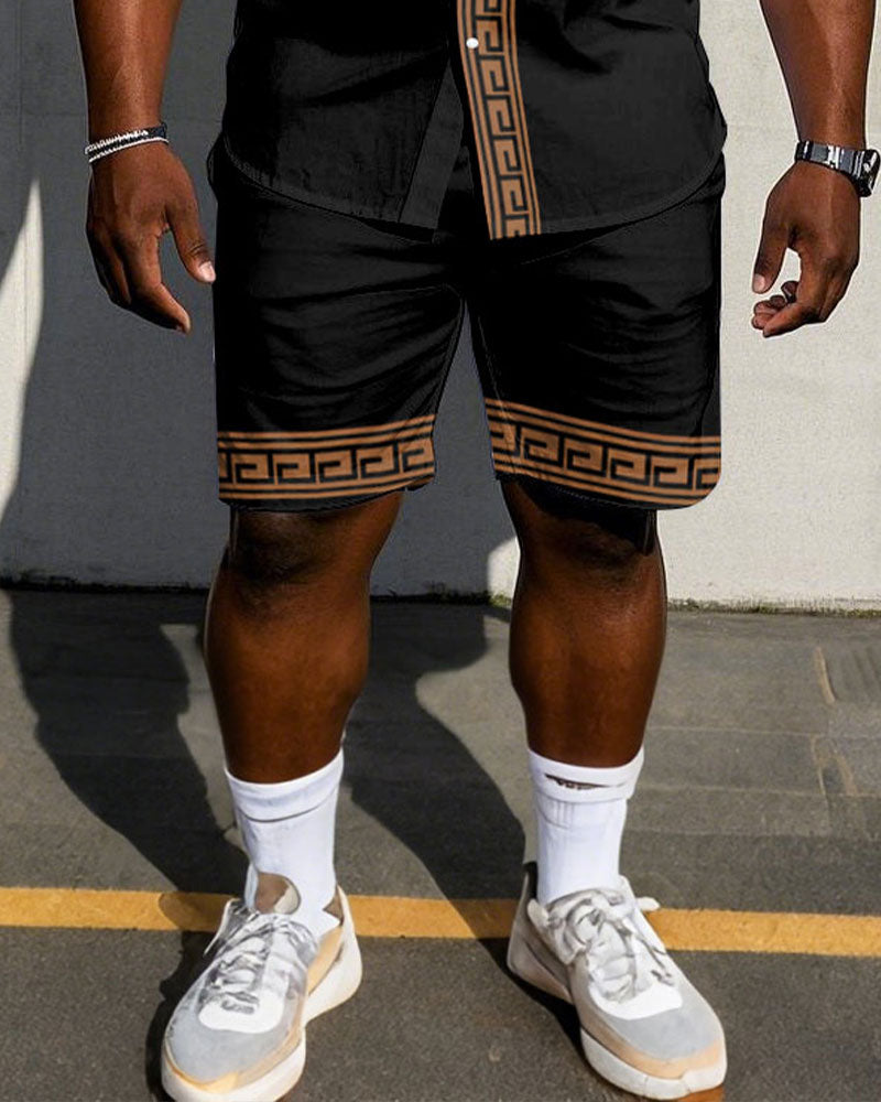 Big & Tall Graphic Patchwork T-Shirt Shorts Set for big men view 3