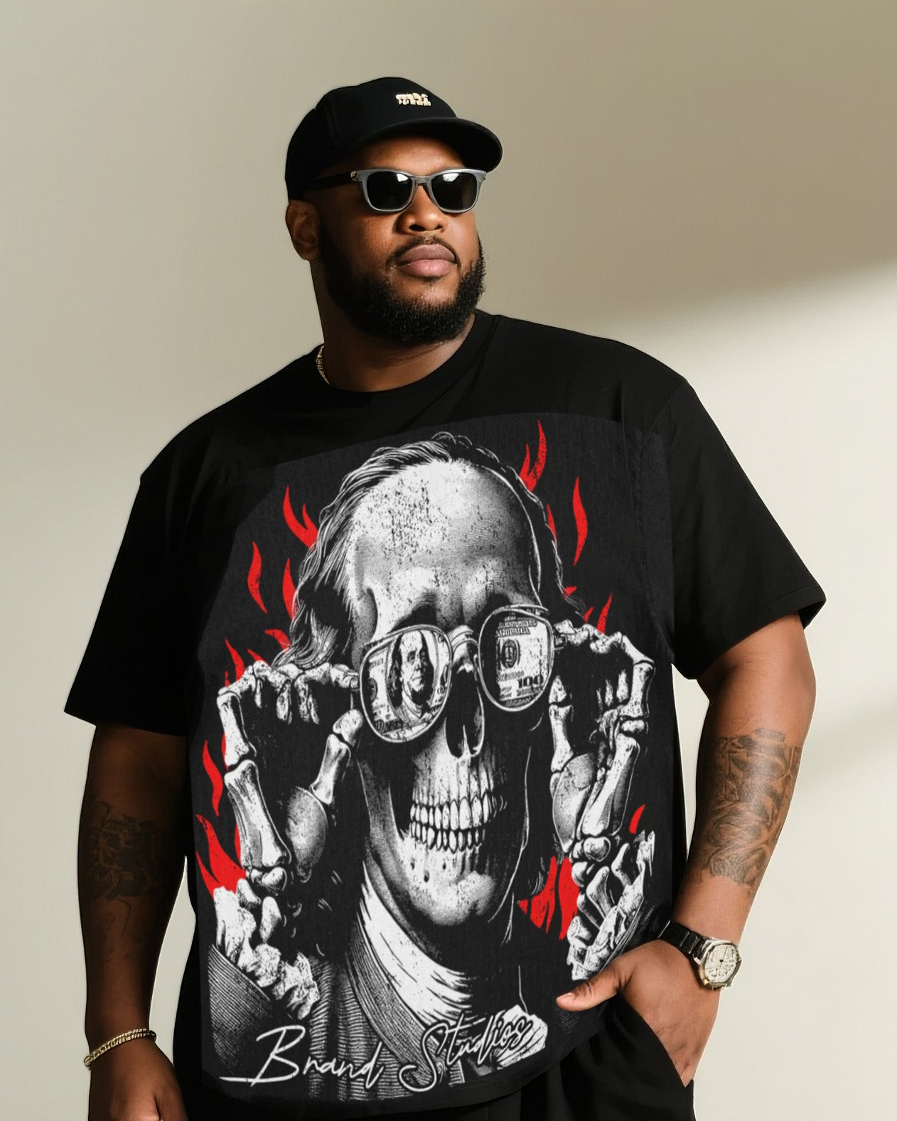 Big & Tall Streetwear Skull T-Shirt Pants Set for big men view 2