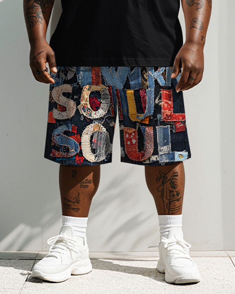 Big & Tall Denim Graphic T-Shirt Shorts Set for big men view 3