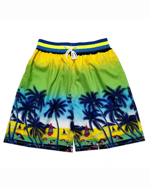 Big & Tall Green Yellow Hawaiian Shorts for big men