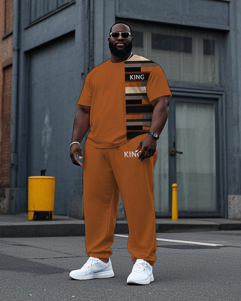 Big & Tall Colorblock Plaid Graphic T-Shirt Pants Set for big men view 1