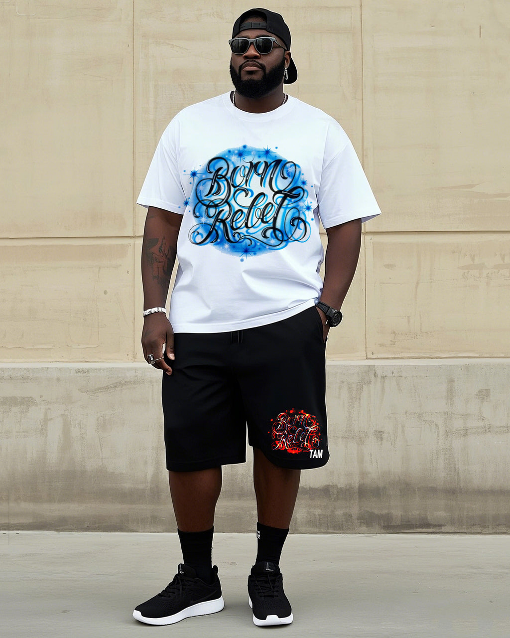 Big & Tall Graffiti Streetwear T-Shirt Shorts Set for big men view 2
