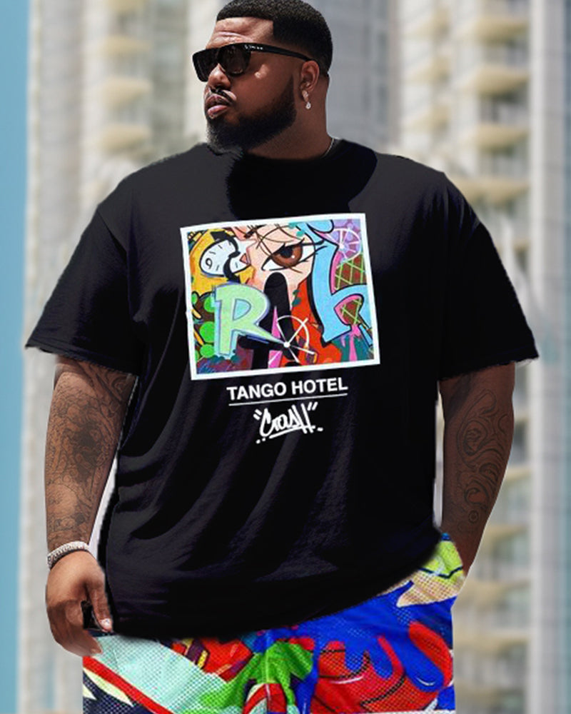Big & Tall Graffiti Patchwork Two-piece Set for big men view 2