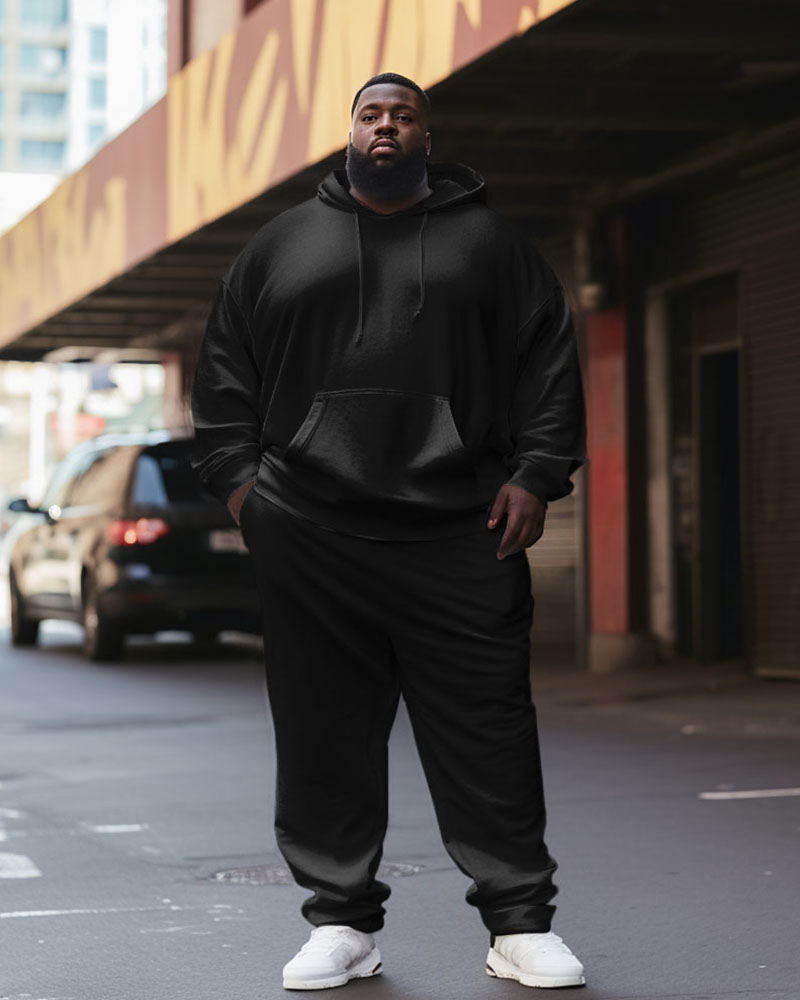 Big & Tall Solid Color Hoodie Sweatpants Set for big men view 1