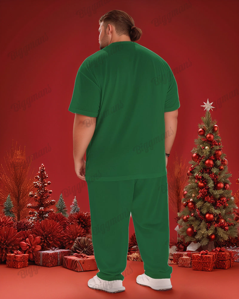Big & Tall Green Streetwear T-Shirt Pants Set for big men view 2
