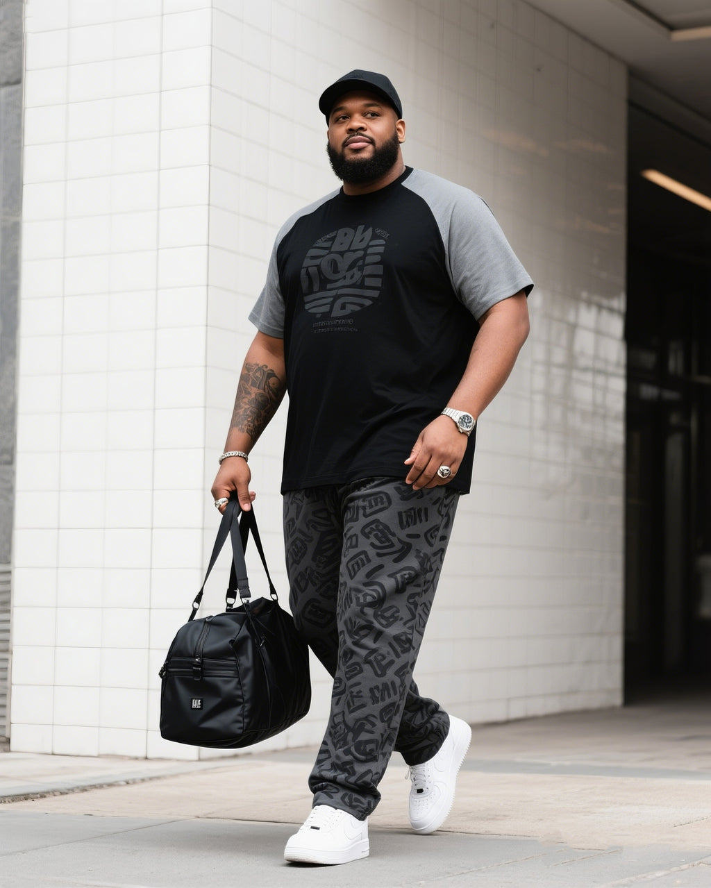 Big & Tall Colorblock Graffiti Two-piece Set for big men view 1