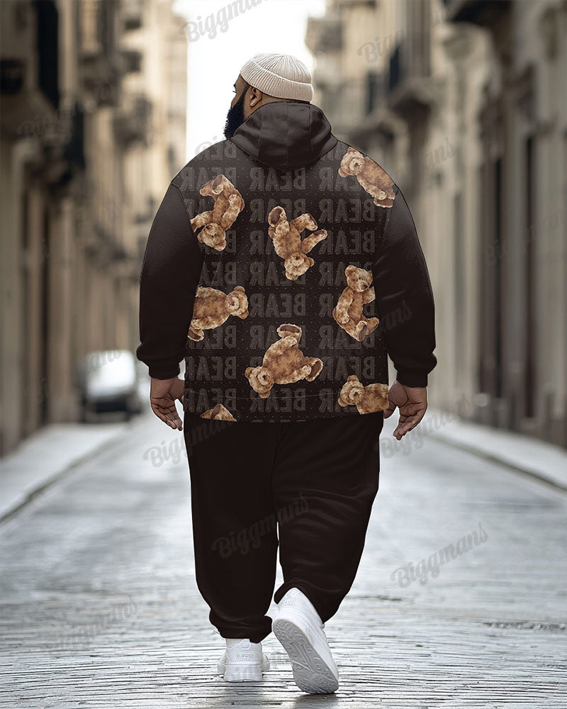 Big & Tall Brown Graphic Hoodie Sweatpants Set for big men view 2